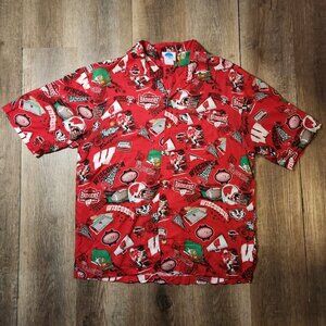 🦡🏈❤️Wisconsin Badgers BIG10 NCAA Rayon Hawaiian Aloha Tropical Shirt-L
